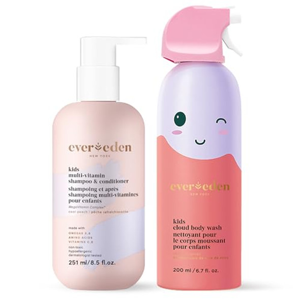Evereden Kids Shower Essentials Set: 2-In-1 Kids Shampoo And Conditioner + Cloud Body Wash - Gentle Cloud-Like Toddler Body Wash & Gentle Shampoo-Conditioner - Clean & Vegan Skin Care