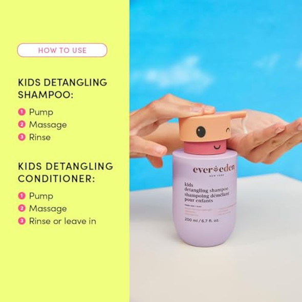 Evereden Kids Bathtime Trio: Hair Detangling Shampoo & Conditioner Set + Cloud Body Wash - Clean & Vegan Kids Haircare Set Paired With Fun Foaming Body Wash - No Sulfates Paraben Or Phthalate