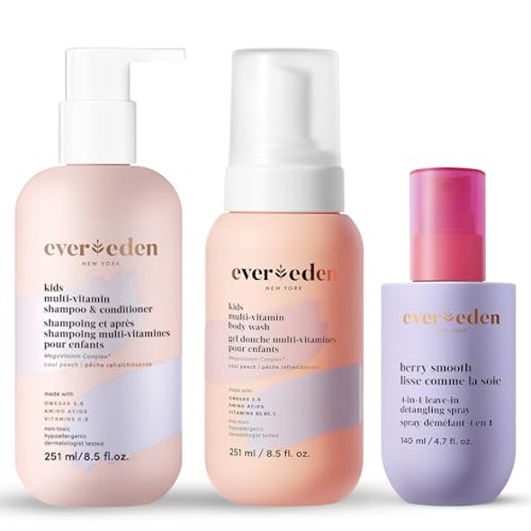 Evereden Kids Shampoo And Conditioner 2 In 1 Kids Body Wash Set And Detangling Spray Gentle And Clean Skin Care Non-Toxic Ingredients Cool Peach Scent