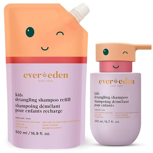 Evereden Shampoo Hair Detangler For Kids & Refill Set (6.7 Fl. Oz. & 16.9 Fl. Oz.): Clean & Vegan Kids Haircare For Age 3+ - Argan Oil & Plant Peptides - Adds Slip For Easy Brushing - Any Hair Type