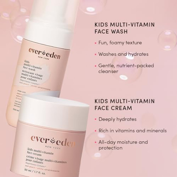 Evereden Happy Kids Skin & Lips Routine - Multi-Vitamin Face Wash Cream & Tinted Lip Oil Set - Clean & Vegan Care For Kids 3+ - Moisturizing Nourishing & Protective
