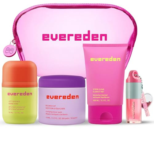 Evereden Preppy Teen Skincare Collection & Lip Gloss Set - Triple Green Tea Cleanser Teen Face Wash Gel-Cream Moisturizer Toner Pads For Face & Tinted Non-Toxic Lip Gloss Sakura Pink