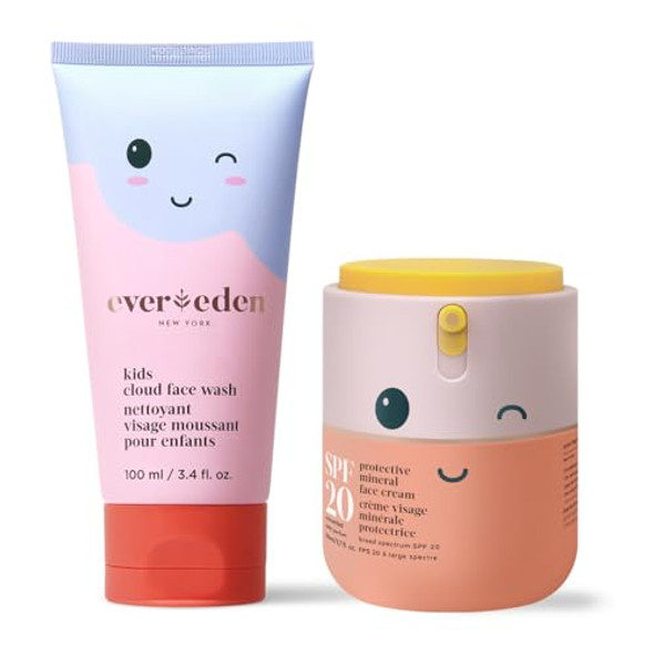 Evereden Kids Happy Morning Duo: Clean & Vegan Skin Care For Kids Bundle Kids Skin Care Cloud Face Wash + Spf 20 Mineral Face Cream Non-Toxic Non-Comedogenic Fun Easy-To-Use Skincare For Kids