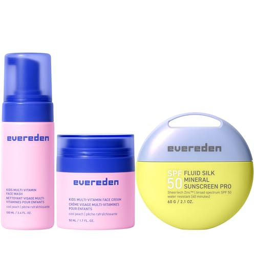 Evereden Kids Skincare & Sunscreen Essentials Set - Multi-Vitamin Face Wash Face Cream & Spf 50 Mineral Sunscreen - Clean Vegan Non-Toxic Skincare For Kids 3+