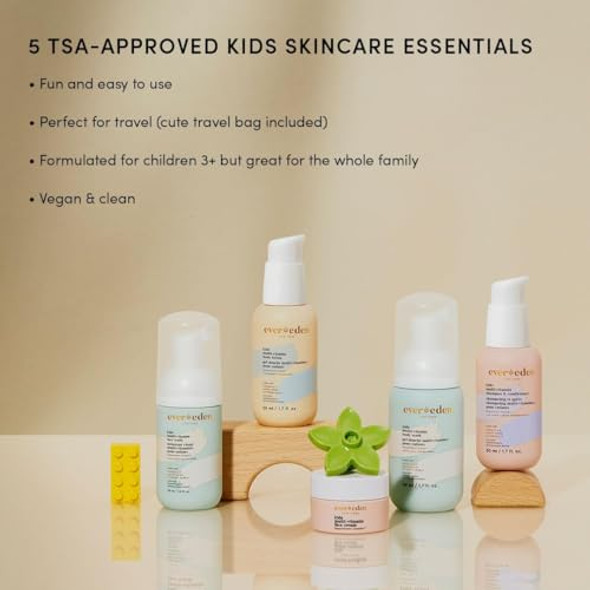 Evereden Kids Travel Set And Baby Lip Balm: Clean & Vegan 6-Piece Skin Care Set For Kids Multi-Vitamin Set - Body Wash Lotion Face Wash Cream Shampoo & Conditioner In A Puffy Bag Tsa-Approved