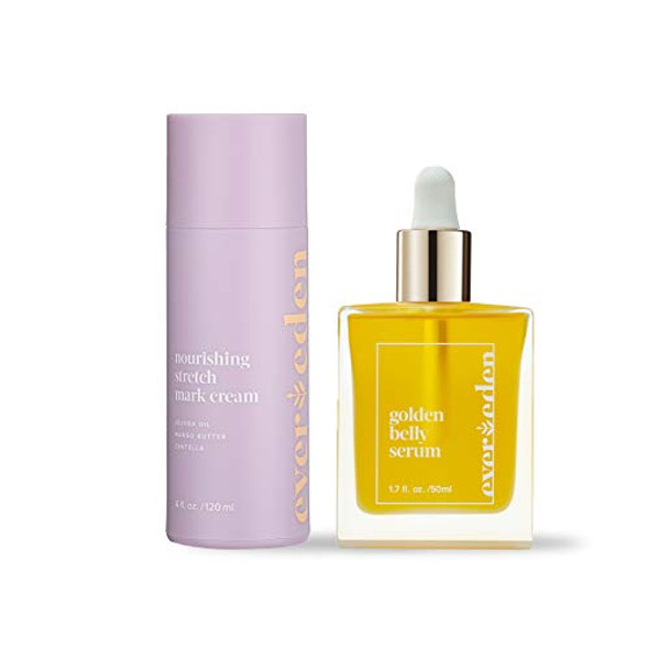 Evereden Golden Belly Serum 1.7 Fl Oz. & Nourishing Stretch Mark Cream 4.0 Fl Oz. 2 Item Bundle Set Maternity Skincare