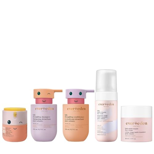 Evereden Kids Routine Bundle With Spf20 - Happy Detangling Shampoo And Conditioner Face Wash And Multi-Vitamin Face Cream
