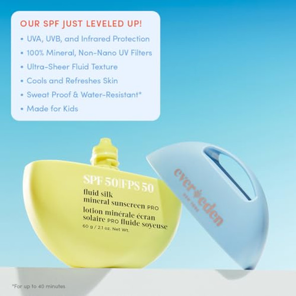 Evereden Spf50 Fluid Silk Mineral Kids Sunscreen & After Swim & Sports Kids Shampoo With Cleansing Clay Set: Sheer Clean Cooling Non-Nano Uva & Uvb Protection & Clean & Vegan Clarifying Shampoo