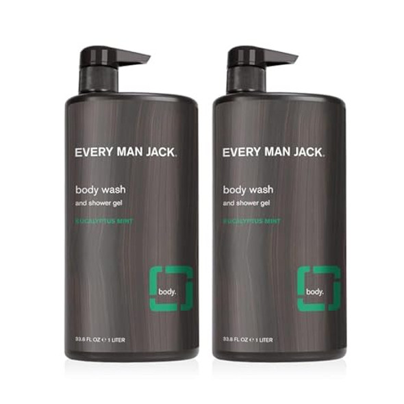 Every Man Jack Eucalyptus Mint Hydrating Mens Body Wash For All Skin Types - Cleanse Nourish And Hydrate Skin With Naturally Derived Ingredients - Paraben Phthalate Dye - 33.8Oz