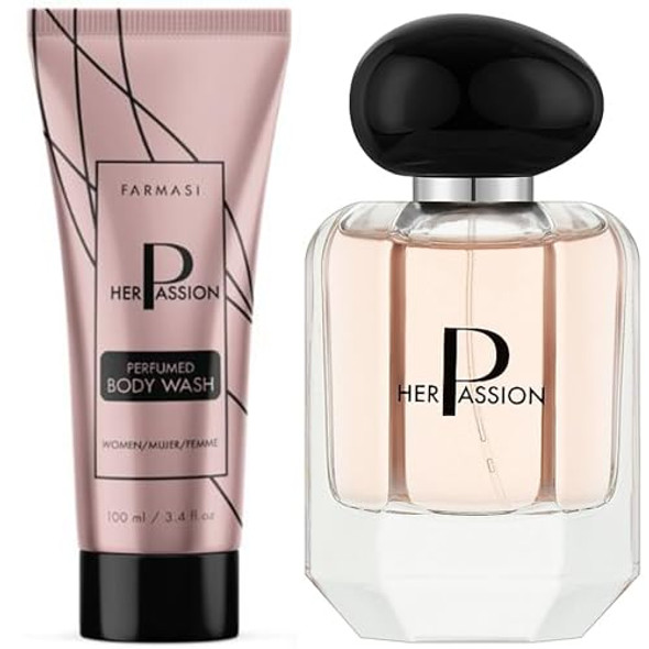 Farmasi Set: Women'S Perfumed Shower Gel Her Passion 100Ml/3.38Floz & Women'S Perfumed Water Her Passion 60Ml2Floz - Luxurious Fragrance Gentle Cleansing Long-Lasting Daily Use Elegant
