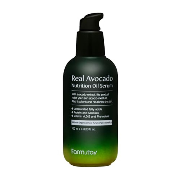 Farmstay Real Avocado Nutrition Oil Serum - Hydrating Brightening Serum For Fine Lines And Wrinkles - Avocado Extract - Locks In Moisture - 3.38 Oz
