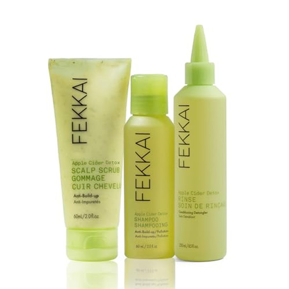 Fekkai Apple Cider Detox Beat The Build-Up: 3 Step System Bundle - Includes Shampoo (2 Oz) + Clarifying Scrub (7.5 Oz) + Rinse (2 Oz) - Of Sulfates Parabens Phthalates - Vegan Cruelty-