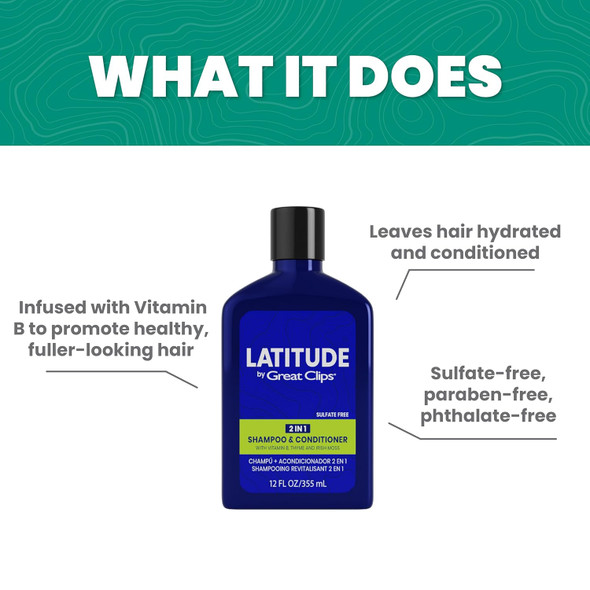 Great Clips Latitude 2-In-1 Shampoo + Conditioner Daily Shampoo And Conditioner Set For Men Promotes Full + Healthy Hair 12Oz