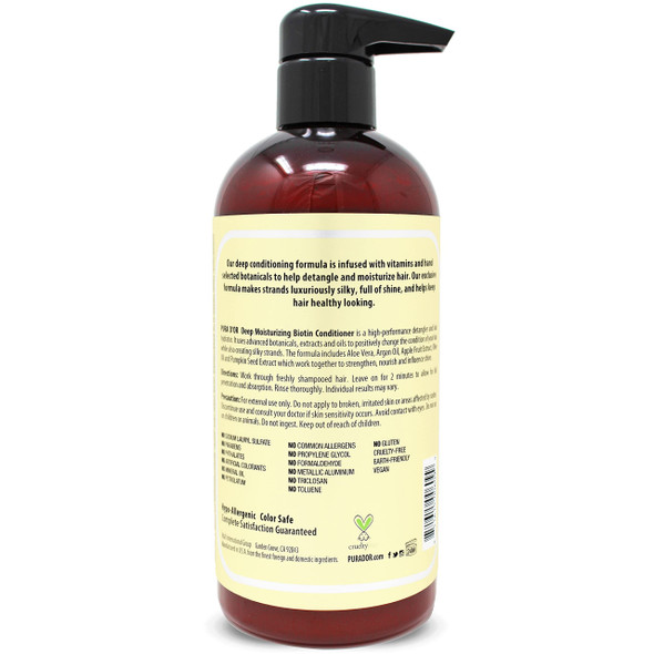 PURA D'OR Biotin Deep Moisturizing Conditioner Thickens, Softens, Smooths, & Moisturizes - For Dry, Frizzy, Damaged Hair: Made w/ Argan Oil, Pumpkin, Rosemary, Honeysuckle, Vitamin E, Men & Women 16oz