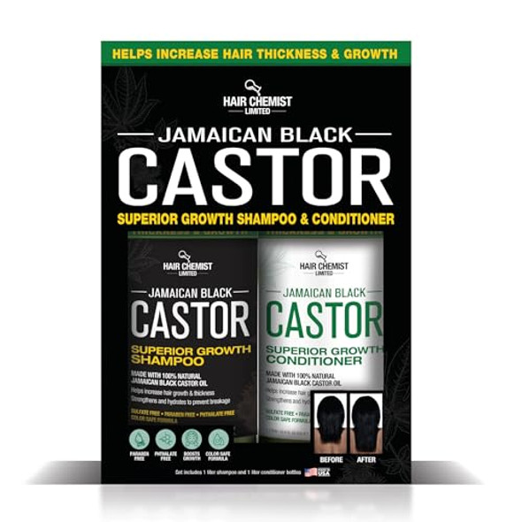 Hair Chemist 2-Pc Shampoo & Conditioner Box - Jamaican Black Castor Oil For Hair Growth & Thickness - Sulfate Paraben & Phthalate - 33.8 Oz Each - Made In Usa