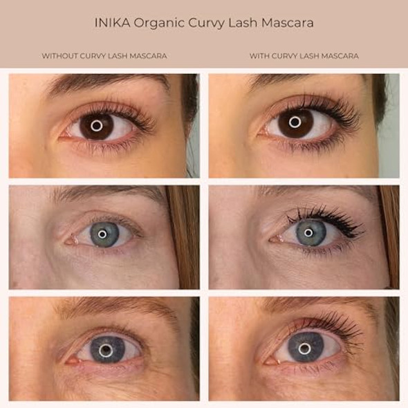 Inika Curvy Lash Mascara Smudge-Proof Vegan Curling Mascara For Lift Length And Curl. Skincare Ingredients + Castor Seel Oil For Strength And Growth. Rich Buildable Glossy Pigments. Black