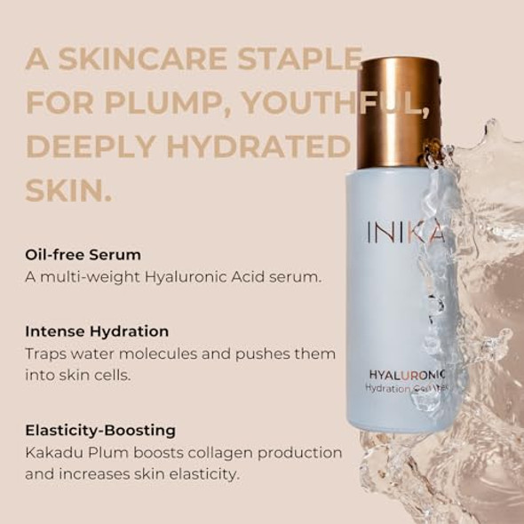 Inika Hyaluronic Hydration Complex Clinically Proven. 100% Natural. Lightweight Oil- Serum Boosts Hydration Protects Skin Barrier And Minimizes Fine Lines + Wrinkles. 30Ml