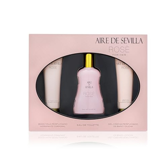 Instituto Español Aire De Sevilla Rose Set For Women – Travel Size Eau De Toilette Body Gel & Body Lotion (100 Ml / 3.4 Fl Oz Each)