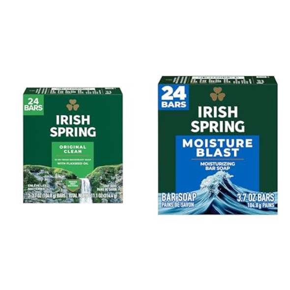 Irish Spring Bar Soap For Men Original Clean Smell Fresh And Clean For 12 Hours & Bar Soap For Men Moisture Blast 3.7 Oz
