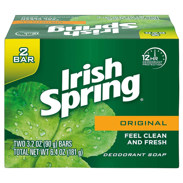Irish Spring Original Deodorant Bar Soap 3.20 Oz Bars 2 Ea