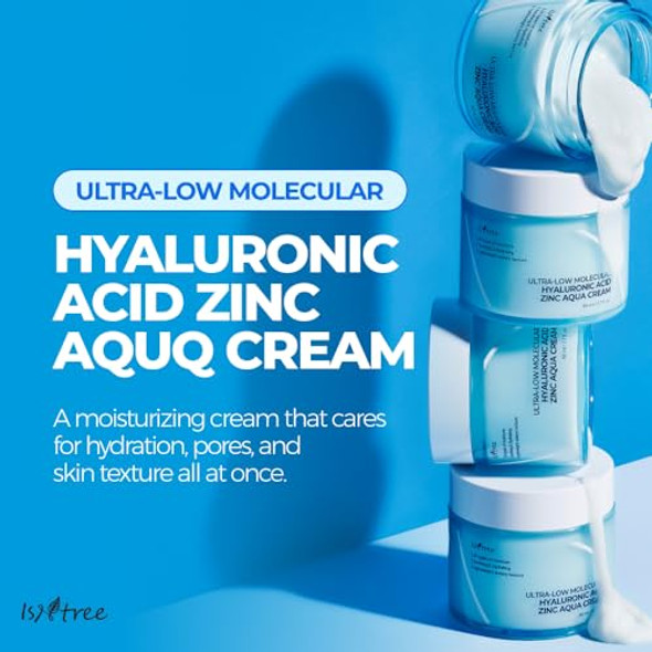 Isntree Ultra-Low Molecular Hyaluronic Acid Zinc Aqua Cream 80Ml 2.71 Fl Oz Korean Skincare Hyaluronic Acid Pore Care Cooling Effect Hydrating Face Moisturizer
