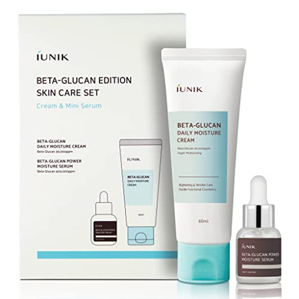 Iunik Beta-Glucan Edition Skincare Set (Cream 2.02 Fl.Oz. & Mini Serum 0.51 Fl.Oz.) - Featuring The Powerful Beta-Glucan To Moisturize Revitalize And Reinforce The Skin With Ewg-Green Ingredients