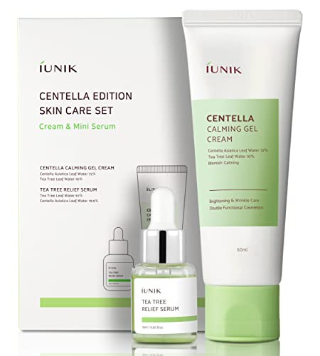 Iunik Centella Edition Skincare Set (Cream 2.02 Fl.Oz. & Mini Serum 0.51 Fl.Oz.) - Centella Asiatica And Tea Tree Leaf Waters To Soothe Calm Moisturize And Protect The Skin