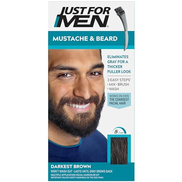 Just For Men Mustache & Beard + 1-Day Beard & Brow Color Bundle - Mustache & Beard Darkest Brown M-50 For Long-Lasting Color 1-Day Beard & Brow Color Darkest Brown/Black For Fuller Well-Defined Look