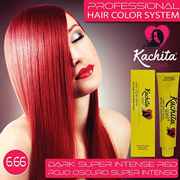 Kachita Spell Permanent Hair Dye Dark Super Intense Red 6.66 Kachita Spell 3.52 Oz 100 Ml Professional Hair Color Cream With Keratin And Argan Oil 100% Gray Coverage