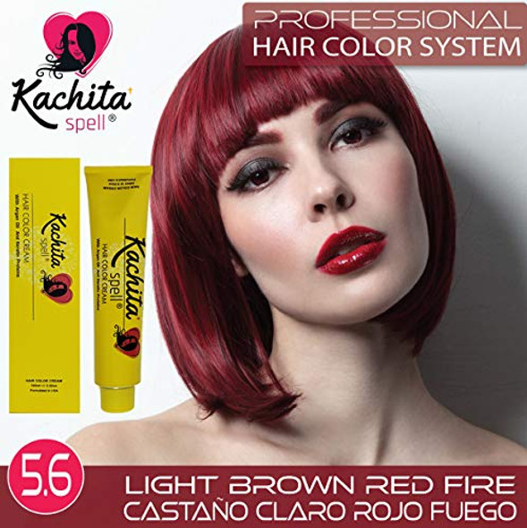 Kachita Spell Permanent Hair Dye Light Brown Red Fire 5.6 Kachita Spell 3.52 Oz 100 Ml Professional Hair Color Cream With Keratin And Argan Oil 100% Gray Coverage