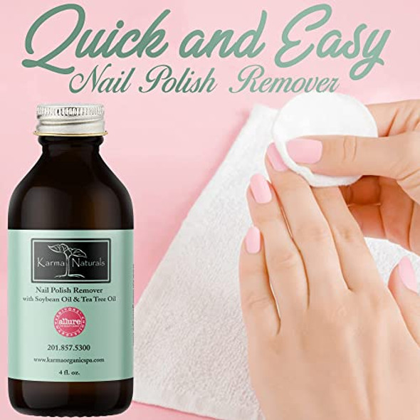 Karma Organic Nail Polish Remover Bundle – Natural Soybean Tea Tree Nail Polish Remover (4Fl-Oz) Natural Soybean
