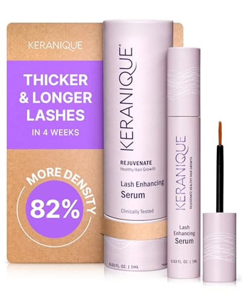 Keranique Lash Growth Serum - Eyelash Enhancer For Women With Thin & Brittle Lashes - Intense Boost For Long Natural Eyelashes