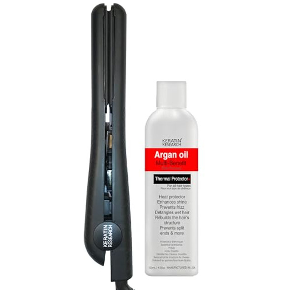 Keratin Research Keratin Hair Straightening Flat Iron With Argan Oil Thermal Spray