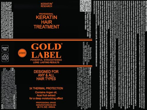 Keratin Research Gold Label Brazilian Keratin Blowout Hair Treatment Super Enhanced Winning Formula For All Hair Types & Colors Incl Blondes Bleached Coarse Curly Black African Dominican And Brazilian (Lg Set)