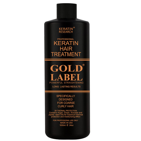Keratin Research Gold Label Professional Brazilian Keratin Blowout Hair Treatment Super Enhanced Formula Specifically Designed For Coarse Curly Black African Dominican And Brazilian Hair Types (1000Ml)