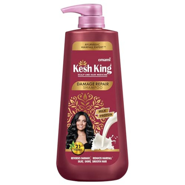 Kesh King Damage Repair Shampoo With Milk Protein & 21 Ayurvedic Herbs Reduces Hairfall Nourishes Hair Roots Provides Soft & Smooth Hairs 20.29 Fl Oz (600 Ml)