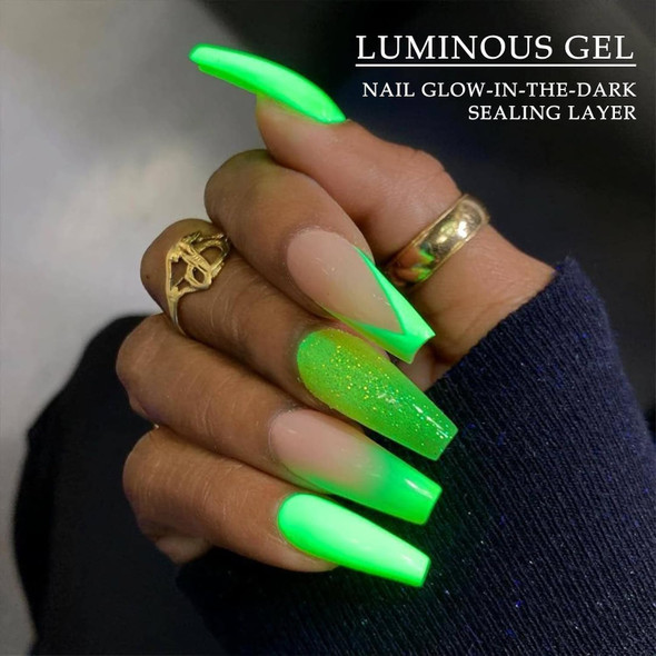Kyda Luminous Nail Gel Top Coat Set - Glow In The Dark Soak-Off Uv Led Polish Universal Seal (2 Bottles)