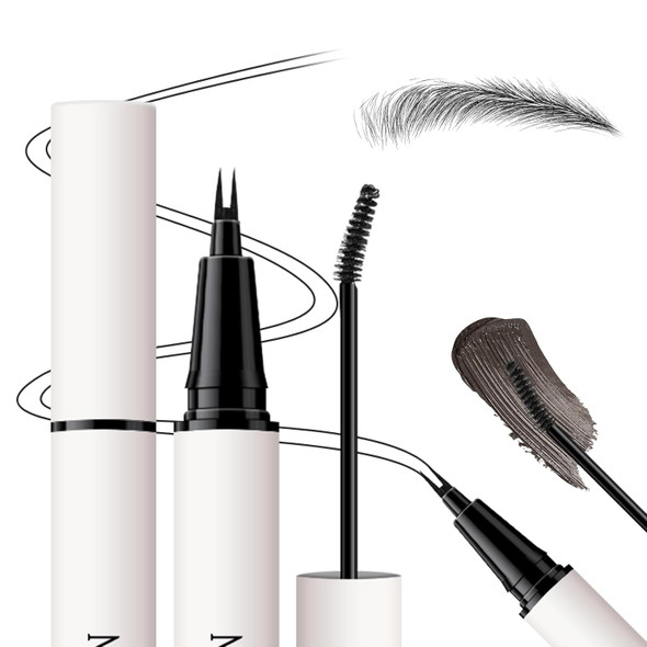 Kyda 2Pcs Microblading Eyebrow Pen And Tinted Brow Cream Dual-Ended Eyebrow Pen With With Dual-Brush-Tip For Natural Fuller-Looking Brows Precise Hair-Like Strokes Lasting Brow Makeup Grey Black