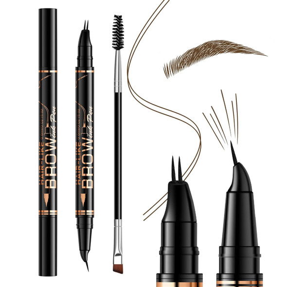 Kyda Curved Eyebrow Pencil Dual-Ended Eyebrow Pencil With Curved Tip And Precise Brush-Tip 2-In-1 Microblading Pen For Natural Hair-Like Brows Waterproof Long Lasting Dark Brown