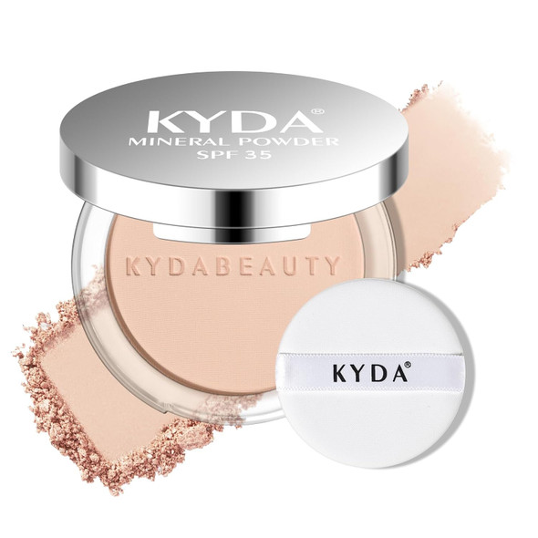 Kyda Mineral Powder Spf 35 4-In-1 Mineral Pressed Powder Foundation With Concealer And Setting Matte Weightless Pressed Foundation Light To Medium Coverage #Medium