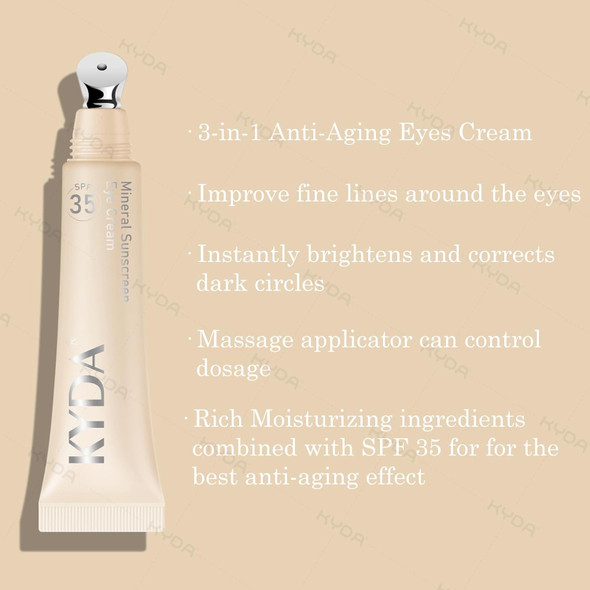 Kyda Mineral Sunscreen Eye Cream 3-In-1 Anti-Aging Eye Cream Spf 35 For Dark Circle And Fine Lines Light