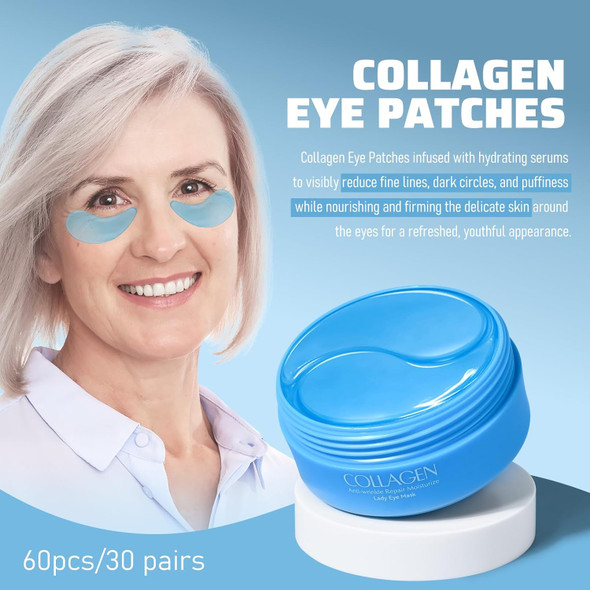 Kyda 60 Pcs Collagen Under Eye Patches For Older Women Hydrating & Moisturizing Eye Mask Anti Aging Eye Patches For Puffy Eyes Eye Liners And Dark Circles