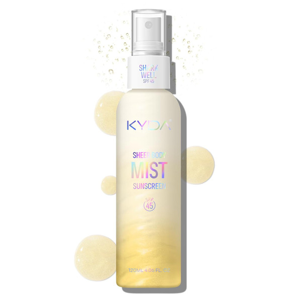Kyda Sheer Body Sunscreen Mist Spf 45 Radiant Glow Sunscreen Spray Infused With Shimmer Body Oil Ultra-Fine Glowing Mist Quick Drying Lightweight Hydrating Spray Rose 4.06 Fl Oz