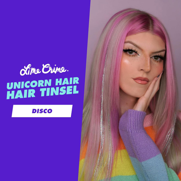 Lime Crime Unicorn Hair Tinsel Kit Rainbow - Tinsel Hair Extensions - Easy To Use Sparkly Shimmery & Iridescent Glitter Hair Extensions - Fairy Hair Tinsel Kit - Vegan Clip In Hair Tinsels