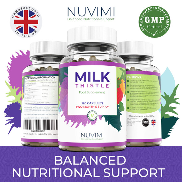 NUVIMI Milk Thistle Capsules High Strength 1000mg - 120 Milk Thistle Tablets (4 Month Supply)