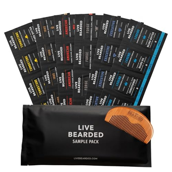 Live Bearded Beard Oil And Butter Grooming Kit Sample Pack With Comb Bonus - All-Natural Ingredients Shea Argan Jojoba - Growth Support - Made In The Usa