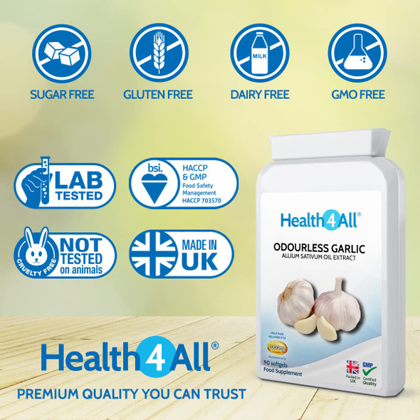 Odourless Garlic 1000mg 90 Softgels . Natural Immune Support and Healthy Heart. Health4All