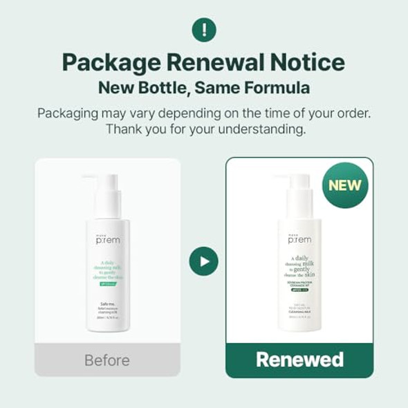 Make P:Rem Safe Me. Relief Moisture Cleansing Milk Hydrating Gentle Face Wash For Sensitive Skin With Soy Protein Korean Milky Cleanser Korean Skin Care 6.76 Fl.Oz 200Ml