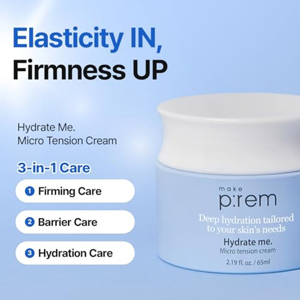 Make P:Rem Hydrate Me. Micro Tension Cream Moisturizing Watery Gel Type Non-Sticky Finish Hydrating Facial Cream For Dry Sensitive Oily Acne-Prone Skin Korean Skin Care 2.19 Fl Oz 65Ml