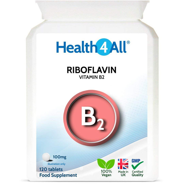 Vitamin B2 Riboflavin 100mg 120 Tablets . Migraine Support, Stress and Energy. Vegan. Made by Health4All
